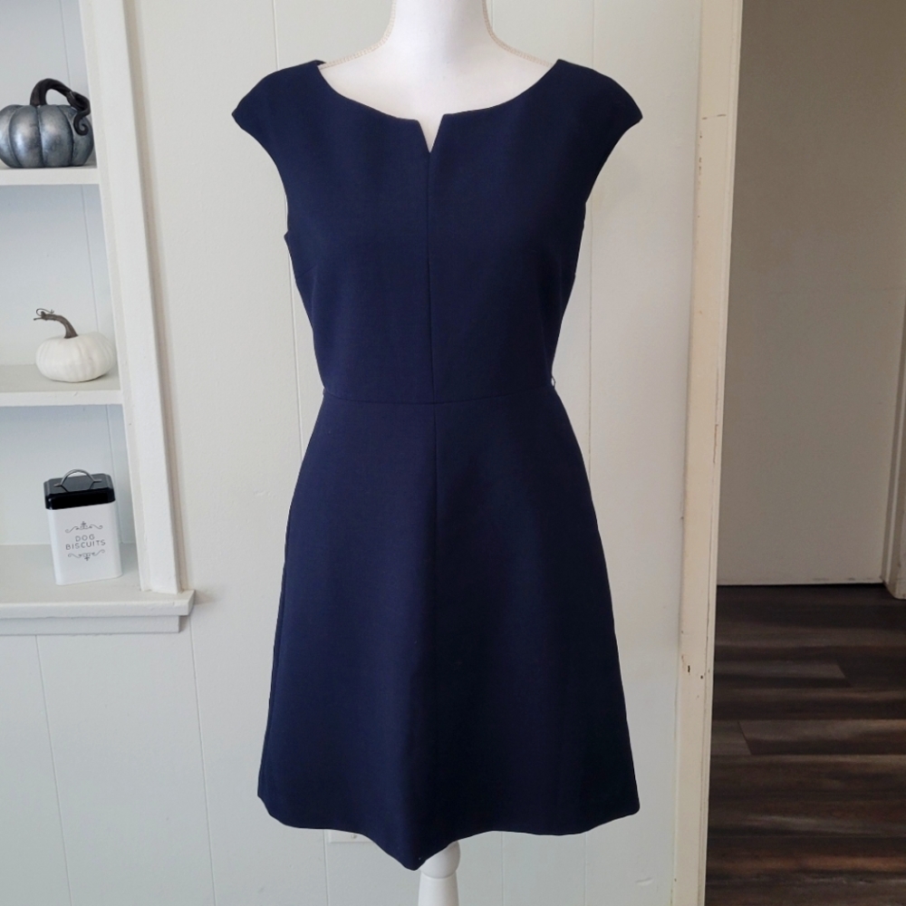 Tory Burch Navy Wool Blend Sheath Lined Dress